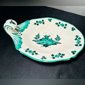Imola Cooperativa Ceramica Green White Italian Majolica Serving Dish W/ Handle